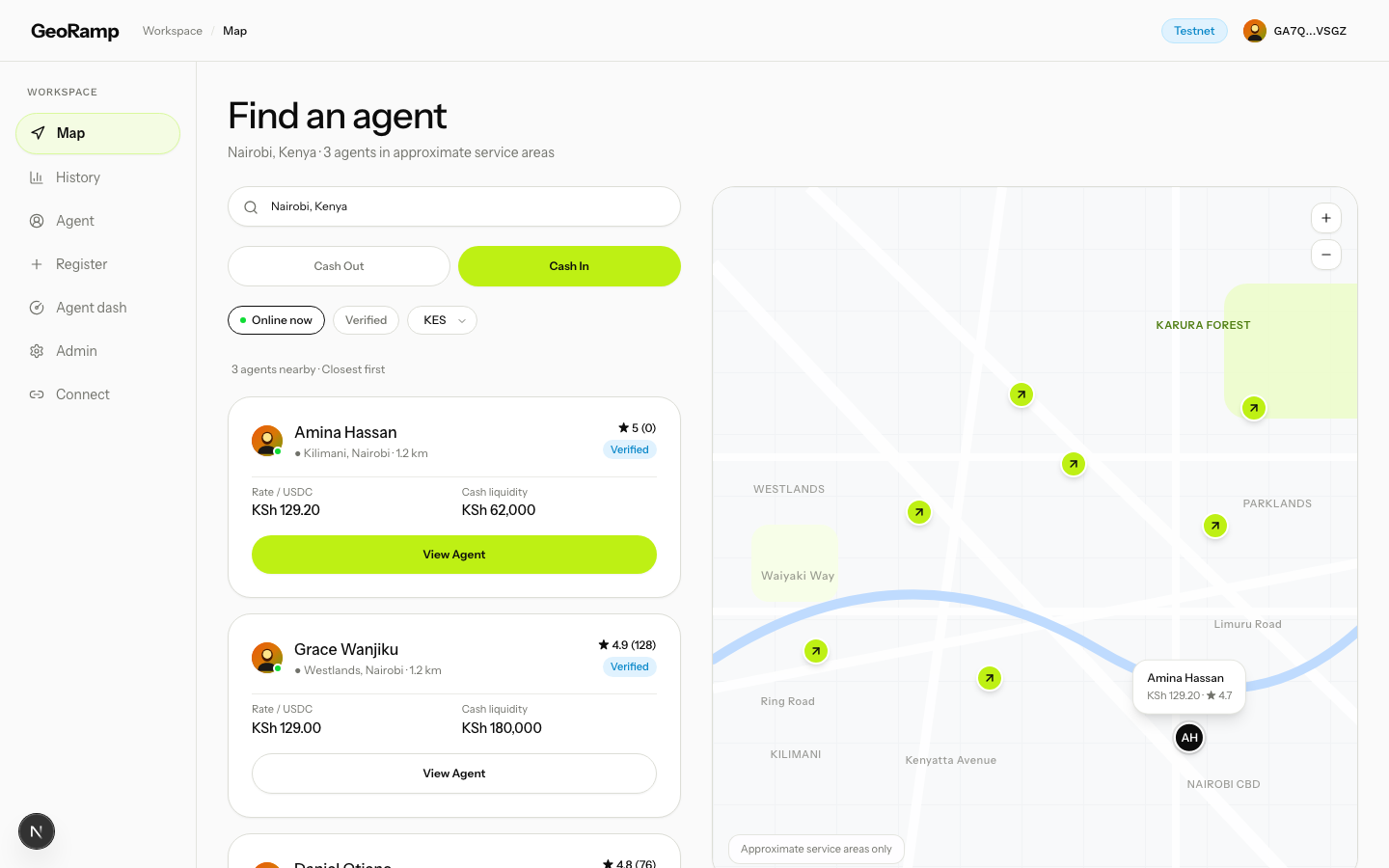 Map Filter: Cash In Agents